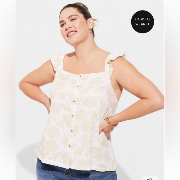 NWT Torrid Double Gauze Ruffle Button Front Tank Top daisy daydream - Picture 1 of 10